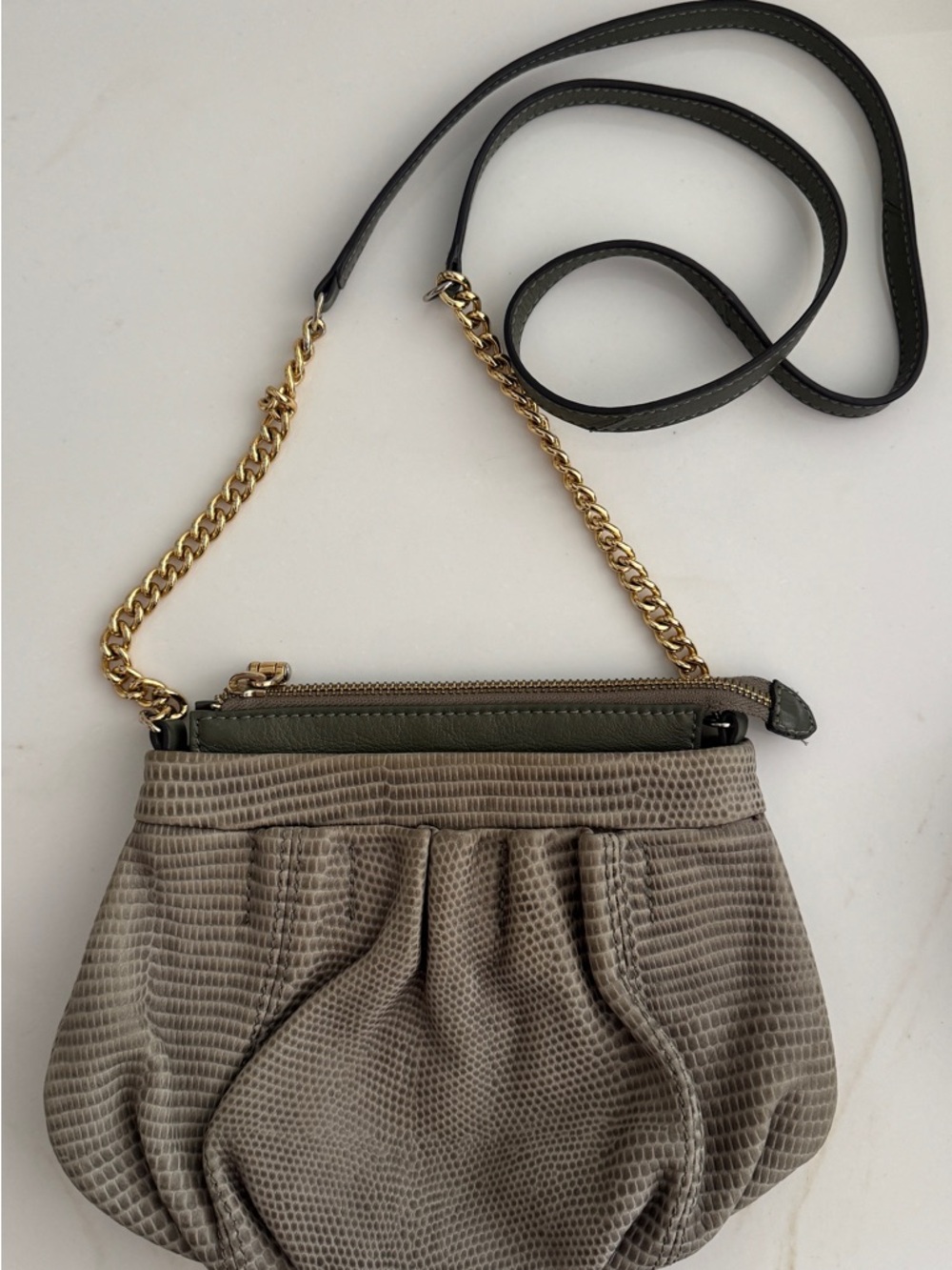 b. makowsky Olive Green Textured Crossbody with Gold Chain
